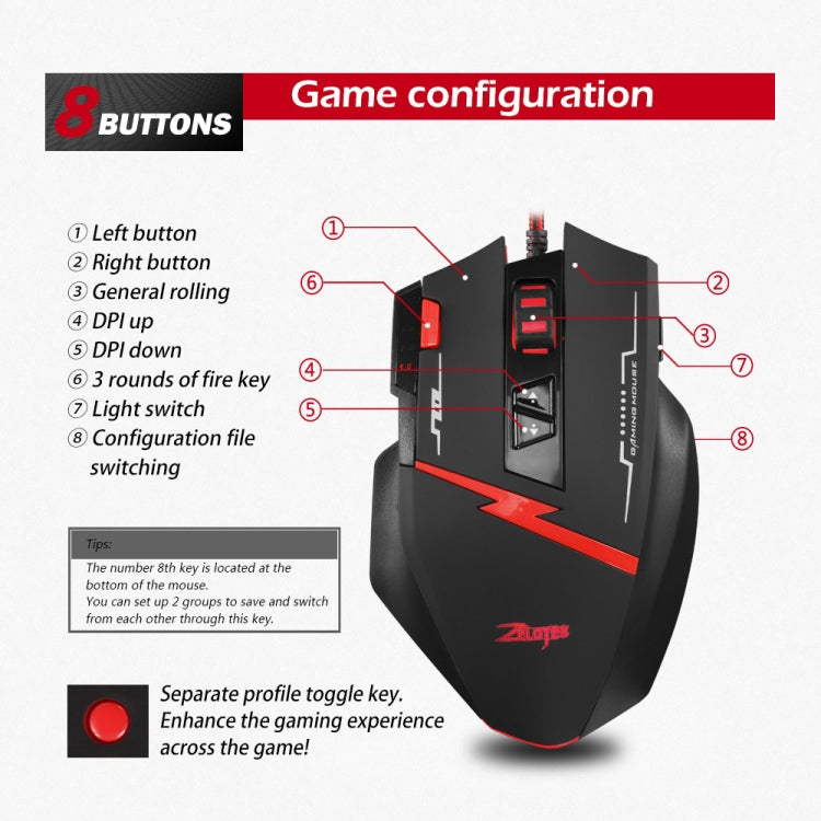 ZELOTES C8 8-buttons Ergonomic Game Programming Custom Wired Mouse(Black) - Wired Mice by ZELOTES | Online Shopping UK | buy2fix