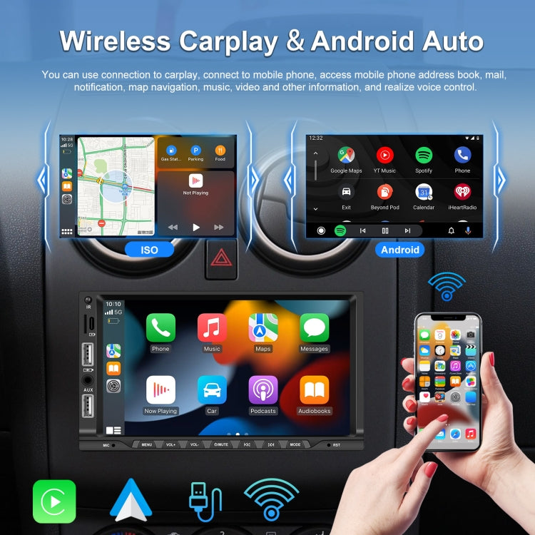 7-inch Double Din Car MP5 Player Support CarPlay/Android Auto/Mirror Link/Bluetooth With 4-light Camera - Car MP3 & MP4 & MP5 by buy2fix | Online Shopping UK | buy2fix