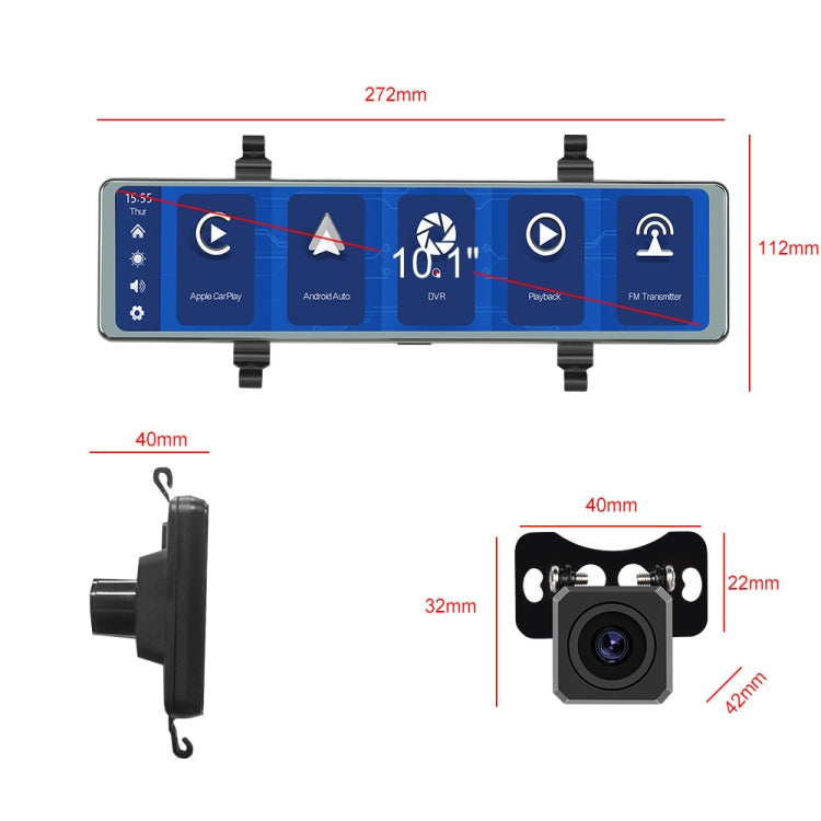 11.26 Inch 2-Split Streaming Media Rearview Mirror Front And Rear Dual Camera Recorder - Car Monitor by buy2fix | Online Shopping UK | buy2fix