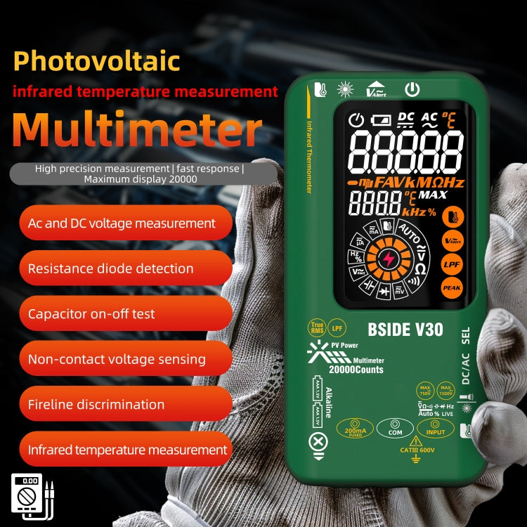 BSIDE V30 Intelligent Colorful Screen PV Multimeter Infrared Thermometer - Thermostat & Thermometer by BSIDE | Online Shopping UK | buy2fix