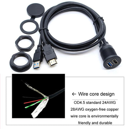 2m USB3.0+HDMI Car Waterproof Cable Motorcycle Boat Dashboard Extension Wire(Black) - DIY Cables by buy2fix | Online Shopping UK | buy2fix