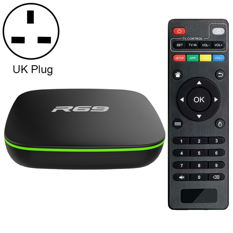 R69 1080P HD Smart TV BOX Android 4.4 Media Player wtih Remote Control, Quad Core Allwinner H3, RAM: 2GB, ROM: 16GB, 2.4G WiFi, LAN, UK Plug - Allwinner H3 by buy2fix | Online Shopping UK | buy2fix