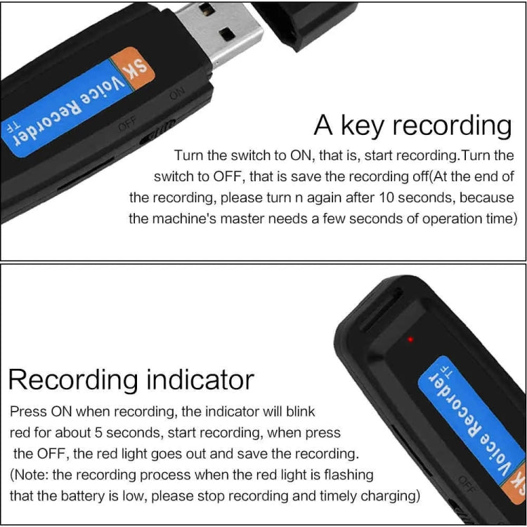 SK001 Rechargeable U-Disk Portable USB Voice Recorder, No Memory (White) - U-Disk Recorder by buy2fix | Online Shopping UK | buy2fix