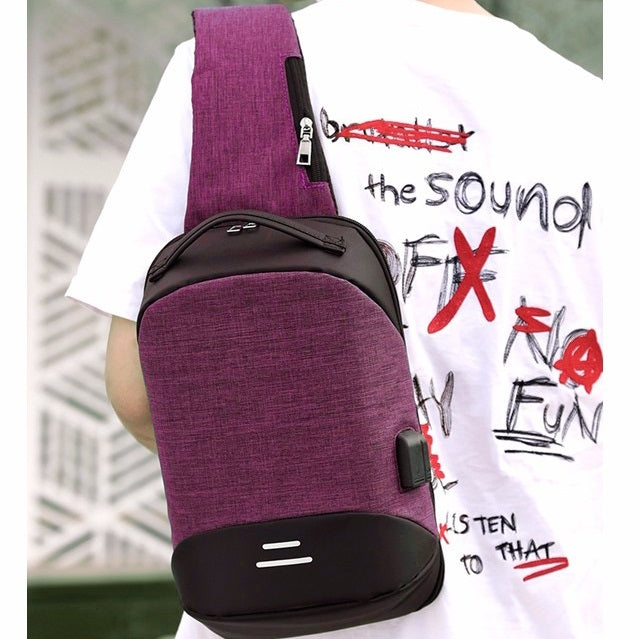 Multi-Function Oxford Portable Casual Single Shoulder Bag with Earphone Line Hole & USB Charging (Purple) - Single-shoulder Bags by buy2fix | Online Shopping UK | buy2fix