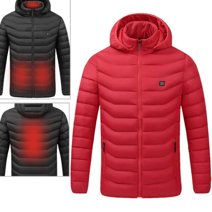 USB Heated Smart Constant Temperature Hooded Warm Coat for Men and Women (Color:Red Size:L) - Down Jackets by buy2fix | Online Shopping UK | buy2fix