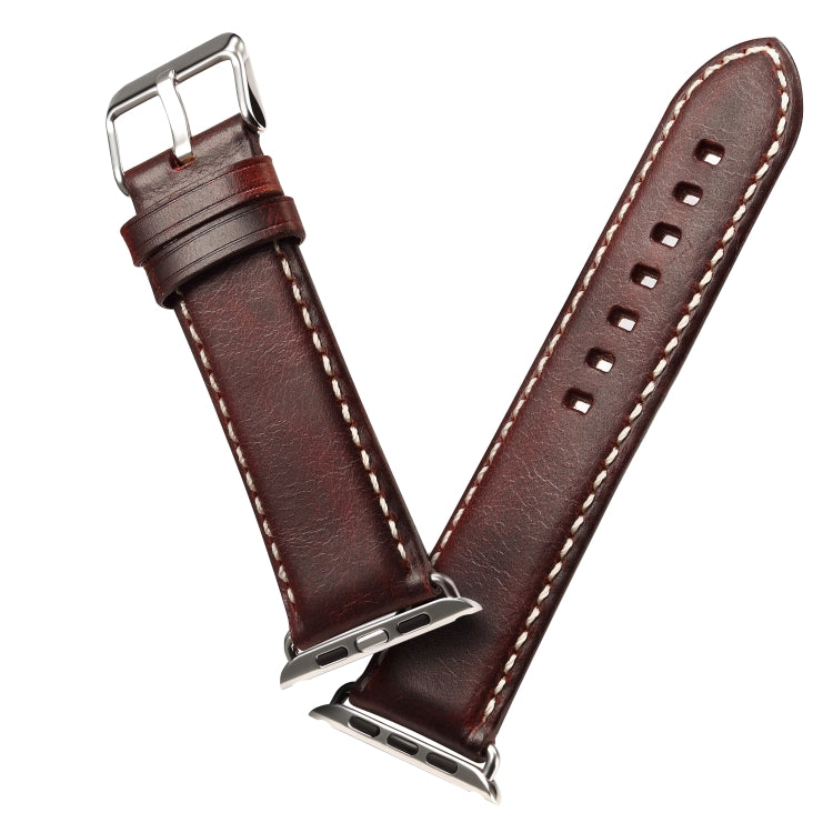 Denior Oil Wax Retro Watch Leather Watch Band for Apple Watch Series 7 45mm / 6 & SE & 5 & 4 44mm / 3 & 2 & 1 42mm (Dark Red) - Watch Bands by Denior | Online Shopping UK | buy2fix