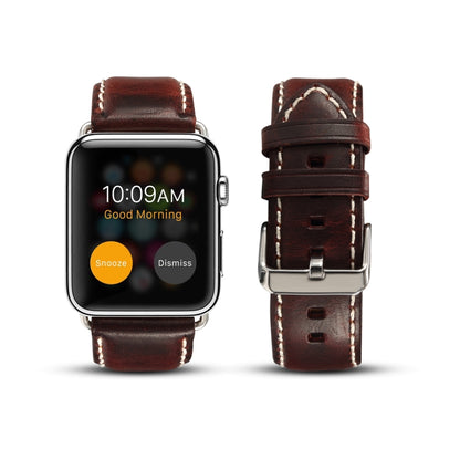 Denior Oil Wax Retro Watch Leather Watch Band for Apple Watch Series 7 45mm / 6 & SE & 5 & 4 44mm / 3 & 2 & 1 42mm (Dark Red) - Watch Bands by Denior | Online Shopping UK | buy2fix