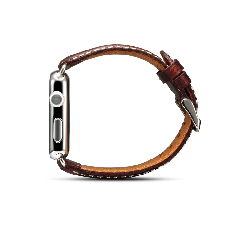 Denior Oil Wax Retro Watch Leather Watch Band for Apple Watch Series 7 45mm / 6 & SE & 5 & 4 44mm / 3 & 2 & 1 42mm (Dark Red) - Watch Bands by Denior | Online Shopping UK | buy2fix