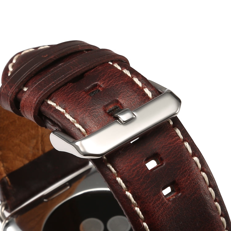 Denior Oil Wax Retro Watch Leather Watch Band for Apple Watch Series 7 45mm / 6 & SE & 5 & 4 44mm / 3 & 2 & 1 42mm (Dark Red) - Watch Bands by Denior | Online Shopping UK | buy2fix