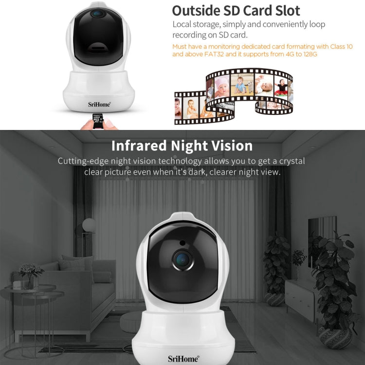 SriHome SH020 3.0 Million Pixels 1296P HD AI IP Camera, Support Two Way Talk / Auto Tracking / Humanoid Detection / Night Vision / TF Card, EU Plug - Security by SriHome | Online Shopping UK | buy2fix