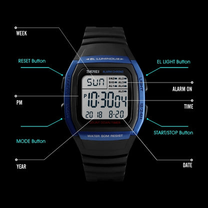 SKMEI 1278 Fashionable Outdoor 50m Waterproof Digital Watch Student Sports Wrist Watch Support 5 Group Alarm Clocks(Black) - Sport Watches by SKMEI | Online Shopping UK | buy2fix