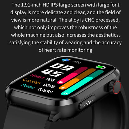 ET210 1.91 inch IPS Screen IP67 Waterproof Silicone Band Smart Watch, Support Body Temperature Monitoring / ECG (Black) - Smart Watches by buy2fix | Online Shopping UK | buy2fix