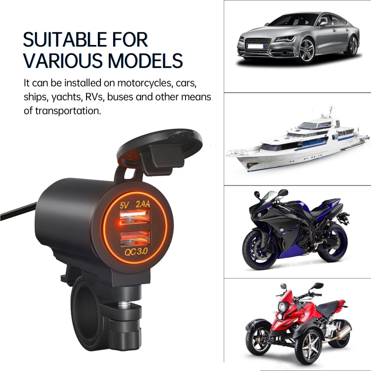 ZH-723F4 Car / Motorcycle QC3.0 Cell Phone Fast Charging Dual USB Car Charger(Orange Light) - In Car by buy2fix | Online Shopping UK | buy2fix