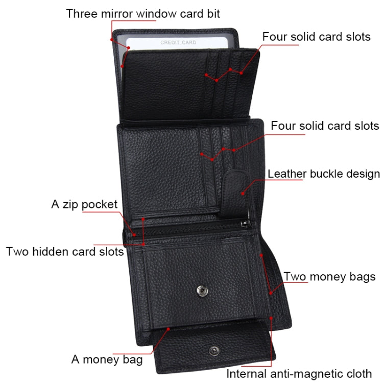 Genuine Cowhide Leather 3-folding Card Holder Wallet RFID Blocking Card Bag Protect Case for Men, Size: 13*10.2*2.5cm - Home & Garden by buy2fix | Online Shopping UK | buy2fix