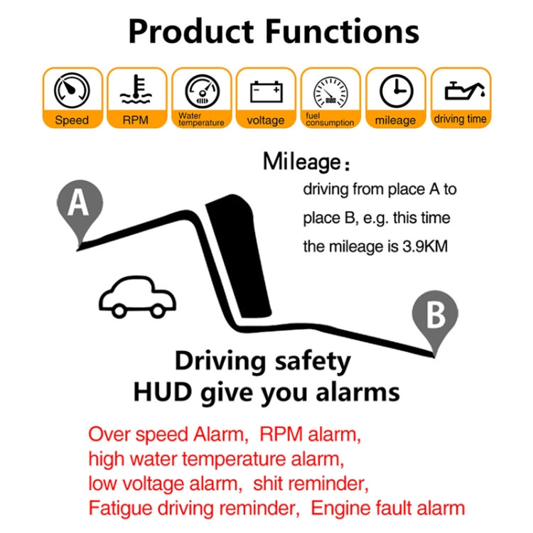 D2500 OBD2+GPS 4 inch Vehicle-mounted Head Up Display Security System, Support Car Speed / Engine Revolving Speed Display / Water Temperature / Battery Voltage / Running Speed & Direction & Distance - Head Up Display System by buy2fix | Online Shopping UK | buy2fix