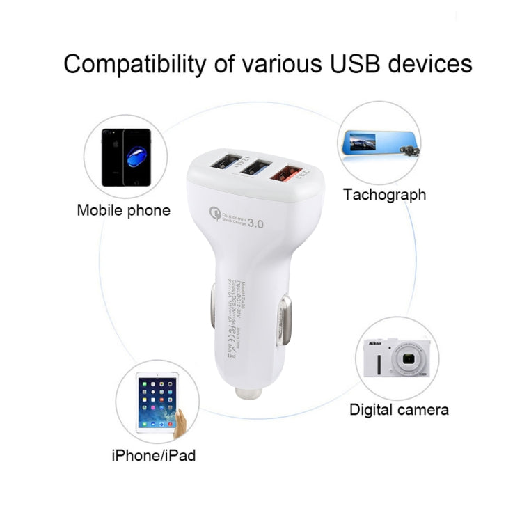 LZ-429 QC3.0 2.4A Three USB Ports Smart Quick Car Charger(White) - In Car by buy2fix | Online Shopping UK | buy2fix