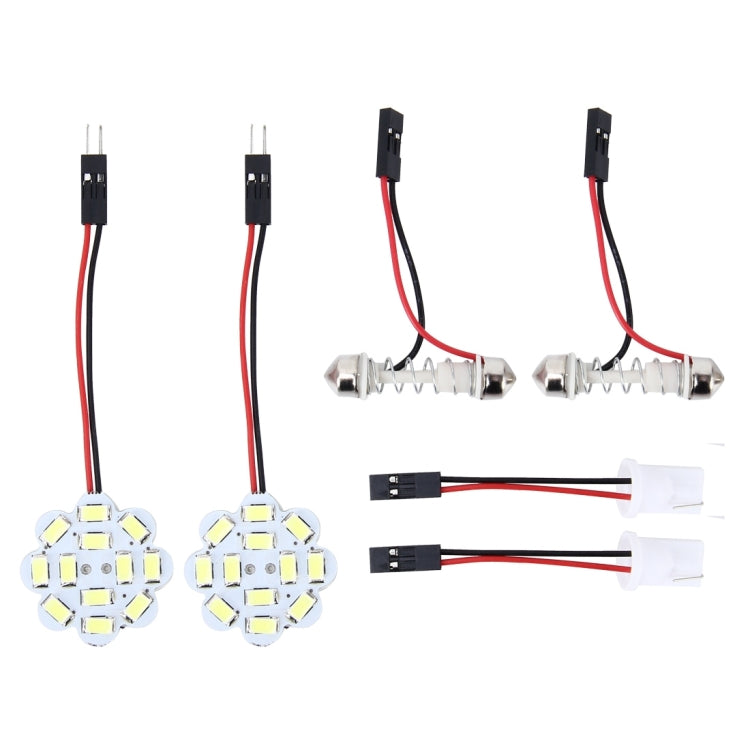 2 PCS 3W 200 LM 6000K Flower Shape Car Auto Interior Doom Reading Light with 12 SMD-5630 LED Lamps Bicuspid and T10 Adapter Cable, DC 12V(White Light) - Dome Lights by buy2fix | Online Shopping UK | buy2fix