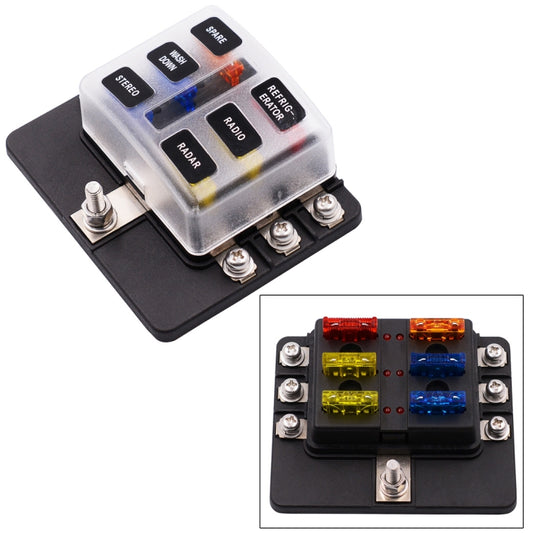 1 in 6 Out 6 Way Circuit Fuse Box Screw Terminal Section Fuse Holder Kits with LED Warning Indicator for Auto Car Truck Boat - In Car by buy2fix | Online Shopping UK | buy2fix