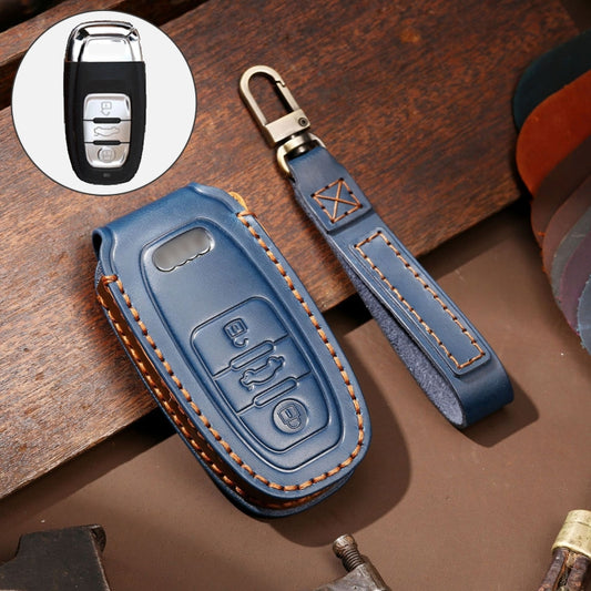 Hallmo Car Cowhide Leather Key Protective Cover Key Case for Audi A6L / A8L / A4 / A7 / A5 B Style(Blue) - Car Key Cases by Hallmo | Online Shopping UK | buy2fix