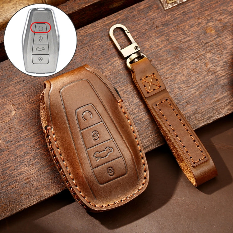 Hallmo Car Cowhide Leather Key Protective Cover Key Case for Geely Emgrand B Style(Brown) - Car Key Cases by Hallmo | Online Shopping UK | buy2fix