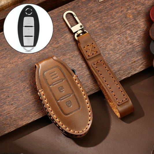 Hallmo Car Cowhide Leather Key Protective Cover Key Case for Nissan Sylphy 2-button(Brown) - Car Key Cases by Hallmo | Online Shopping UK | buy2fix