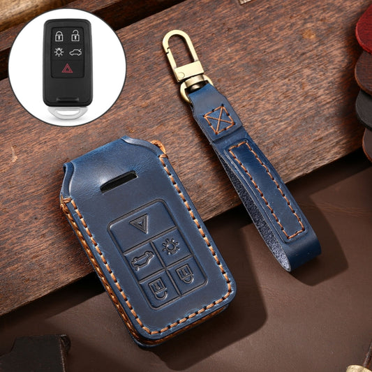 Hallmo Car Cowhide Leather Key Protective Cover Key Case for Volvo 5-button(Blue) - Car Key Cases by Hallmo | Online Shopping UK | buy2fix