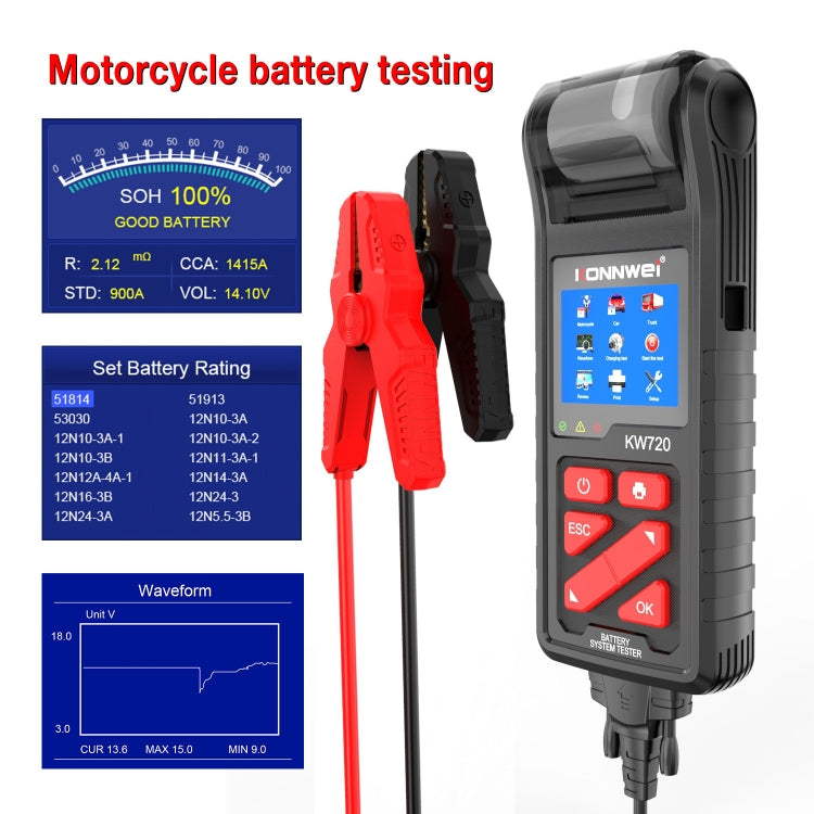 KONNWEI KW720 Car 3.2 inch 6V-24V Lead-acid Battery Tester with Printer - Code Readers & Scan Tools by KONNWEI | Online Shopping UK | buy2fix