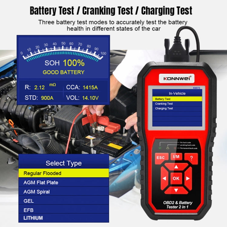 KONNWEI KW870 2 in 1 Car OBD2 Fault Diagnosis + Battery Tester - Code Readers & Scan Tools by KONNWEI | Online Shopping UK | buy2fix