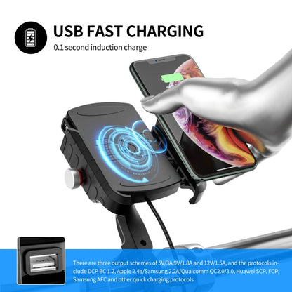 ZH-19414A1 Motorcycle Handlebar Qi USB Wireless Charging Phone Holder - In Car by buy2fix | Online Shopping UK | buy2fix