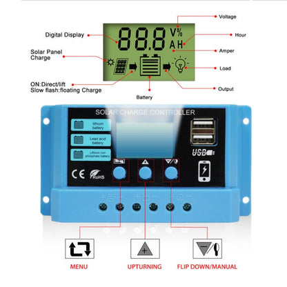 10A Solar Charge Controller 12V / 24V Lithium Lead-Acid Battery Charge Discharge PV Controller - In Car by buy2fix | Online Shopping UK | buy2fix