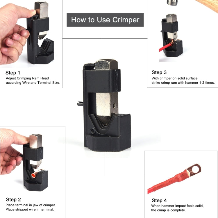 Car Battery Cable Hammer Crimper Hammer Lug Crimper Tool Pliers with T2 Copper 2 x 3/8 Heavy-duty Cold-pressed Wire Terminals - In Car by buy2fix | Online Shopping UK | buy2fix