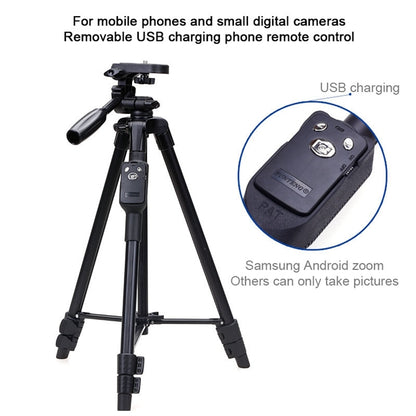 YUNTENG VCT-5208RM Aluminum Magnesium Alloy Leg Tripod Mount with Bluetooth Remote Control & Tripod Head & Phone Clamp for SLR Camera & Smartphones, Height: 125cm - Tripods by YUNTENG | Online Shopping UK | buy2fix