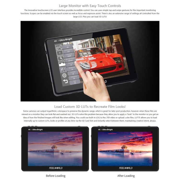 FEELWORLD LUT7S 1920x1200 2200 nits 7 inch IPS Screen HDMI 4K Touch Screen Camera Field Monitor - Camera Accessories by FEELWORLD | Online Shopping UK | buy2fix