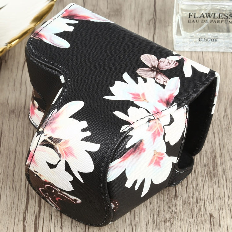 Flower Pattern PU Leather Camera Case for Sony A6000 / A6300 / A6400 / Nex 6 (Black) - Camera Accessories by buy2fix | Online Shopping UK | buy2fix