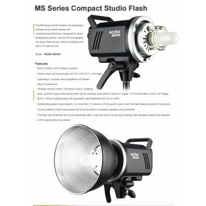 Godox MS300 Studio Flash Light 300Ws Bowens Mount Studio Speedlight with Cover(US Plug) - Shoe Mount Flashes by Godox | Online Shopping UK | buy2fix