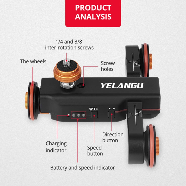 YELANGU L4X Camera Wheel Dolly Electric Track Slider 3-Wheel Dolly Car with Remote & Ballhead, Load: 3kg - Camera Accessories by buy2fix | Online Shopping UK | buy2fix