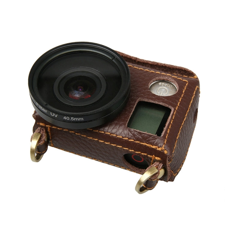 For GoPro HERO4 Litchi Texture Genuine Leather Protective Case with Sling(Brown) - DJI & GoPro Accessories by buy2fix | Online Shopping UK | buy2fix