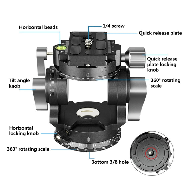 BEXIN DT-03S/S 360 Degree Panorama Heavy Duty Tripod Action Fluid Drag Head with Quick Release Plate - Tripod Heads by BEXIN | Online Shopping UK | buy2fix