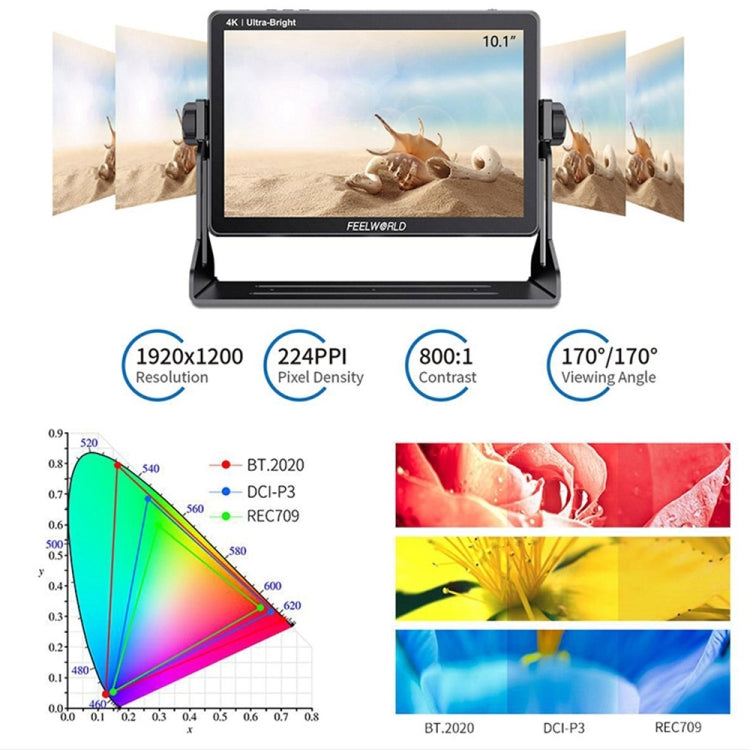 FEELWORLD LUT11 10.1 inch Ultra High Bright 2000nit Touch Screen DSLR Camera Field Monitor, 4K HDMI Input Output 1920 x 1200 IPS Panel(AU Plug) - On-camera Monitors by FEELWORLD | Online Shopping UK | buy2fix