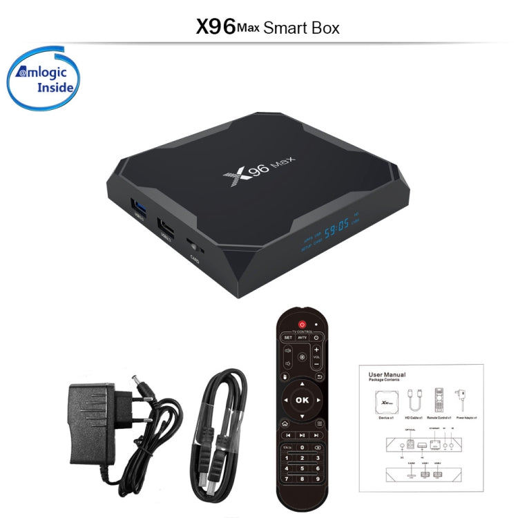 X96 Max 4K Ultra HD Media Player Smart TV Box with Remote Controller, Android 8.1, Amlogic S905X2 Quad Core ARM Cortex-A53 up to 2GHz, 4GB+64GB, Support TF Card, RJ45, Dual Band WiFi, Bluetooth(Black) - Consumer Electronics by buy2fix | Online Shopping UK | buy2fix