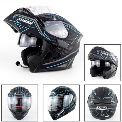 Soman 955 Skyeye Motorcycle Full / Open Face Bluetooth Helmet Headset Full Face, Supports Answer / Hang Up Calls(Black Blue) -  by SOMAN | Online Shopping UK | buy2fix