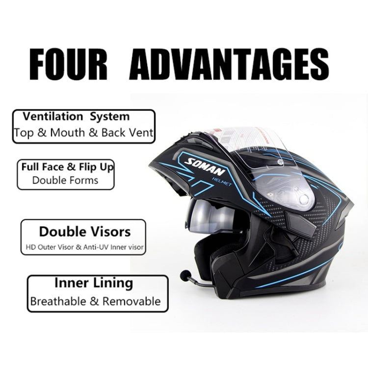 Soman 955 Skyeye Motorcycle Full / Open Face Bluetooth Helmet Headset Full Face, Supports Answer / Hang Up Calls(Black Blue) - Helmets by SOMAN | Online Shopping UK | buy2fix