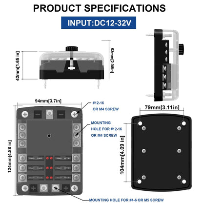 CS-1222A1 High Current Independent Positive and Negative 6-way LED Indicator Plug Fuse Box - In Car by buy2fix | Online Shopping UK | buy2fix