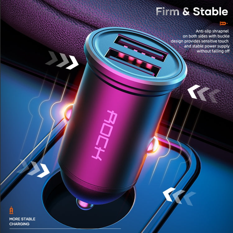 ROCK H11 4.8A 24W Mini Dual USB Car Charger(Black) - Car Charger by ROCK | Online Shopping UK | buy2fix