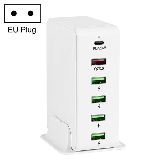 6 in 1 65W PD USB-C / Type-C + QC 3.0 USB + 4 USB Multi-port Travel Charger, EU Plug(White) - Mobile Accessories by buy2fix | Online Shopping UK | buy2fix