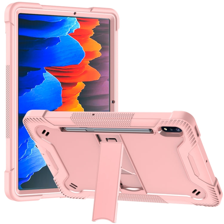 For Samsung Galaxy Tab S8 / Galaxy Tab S7 Silicone + PC Shockproof Protective Case with Holder(Rose Gold) - Galaxy Tab S8 Cases by buy2fix | Online Shopping UK | buy2fix