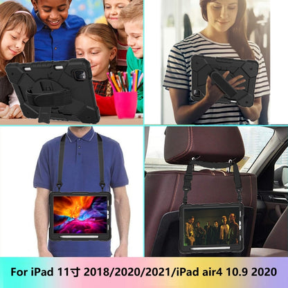 For iPad Pro 11 2022 / 2021 / 2020 / 2018 / Air 2020 10.9 Contrast Color Robot Shockproof Silicone PC Tablet Case with Holder & Shoulder Strap(Black) - iPad Pro 11 (2022/2021) Cases by buy2fix | Online Shopping UK | buy2fix