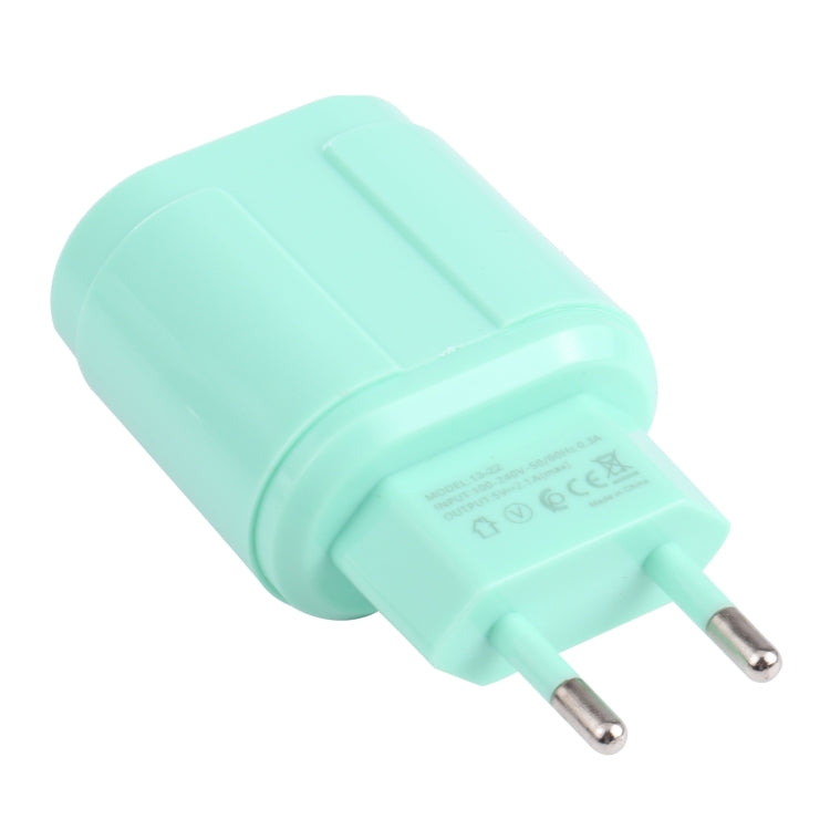 13-22 2.1A Dual USB Macarons Travel Charger, EU Plug(Green) - Mobile Accessories by buy2fix | Online Shopping UK | buy2fix