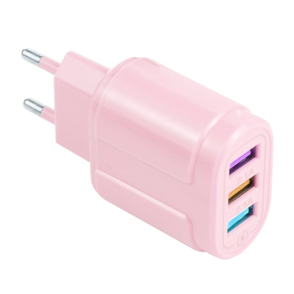 13-222 QC3.0 USB + 2.1A Dual USB Ports Macarons Travel Charger, EU Plug(Pink) - Mobile Accessories by buy2fix | Online Shopping UK | buy2fix