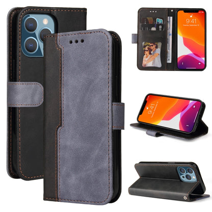 For iPhone 13 Pro Business Stitching-Color Horizontal Flip PU Leather Case with Holder & Card Slots & Photo Frame  (Grey) - iPhone 13 Pro Cases by buy2fix | Online Shopping UK | buy2fix